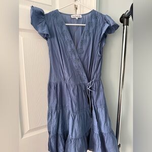 En Saison Seashell Blue Tiered Wrap Mini Dress